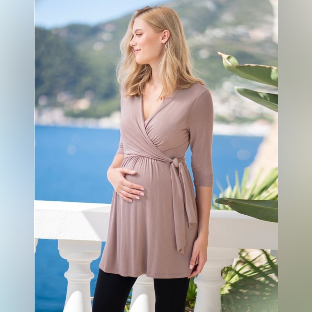 Taupe Jersey Wrap Maternity & Nursing Tunic